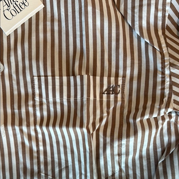NWT Active After Coffee Brown Striped Men's Shirt  100% cotton sz s - Picture 3 of 6